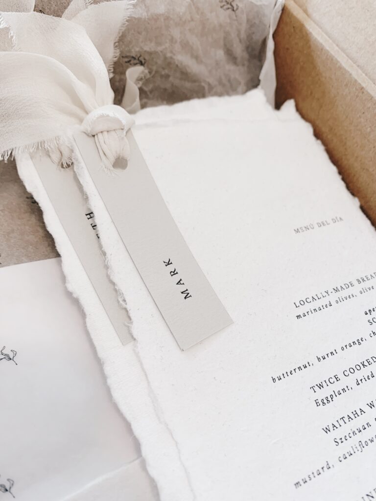 Catalina-and-Charles-Wilkinson-Wedding-DIY-New-Zealand-Wedding-Stationery-White-Natural-Minimalist-Spanish-Inspired-Cotton-Rag-Paper-Frayed-Silk-Feather-Stone-Tono-Co-Neutrals-3