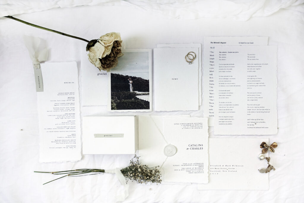 Catalina-and-Charles-Wilkinson-Wedding-DIY-Wedding-Invitations-Feather-Stone-Envelopes-White-1-Cotton-Rag-Paper-New-Zealand-with-Stampitude-White-Wax-Seals